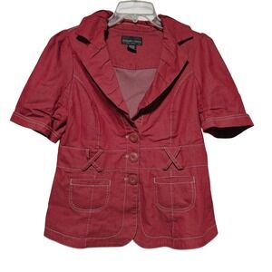 Robert Louis‎ Women's Red Denim Short Sleeve Blazer Jacket Medium Western Goth